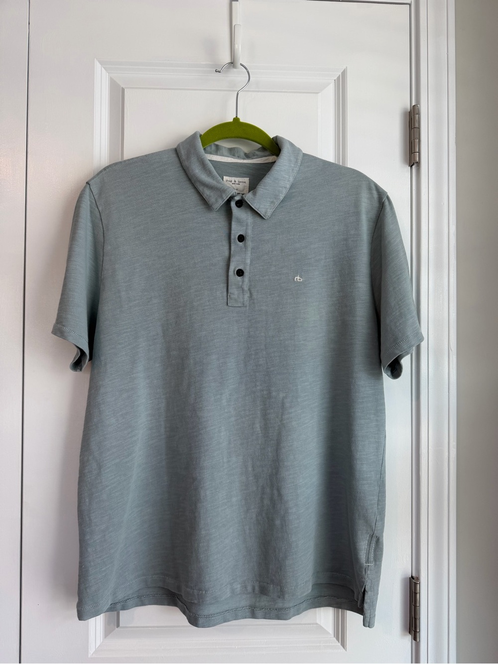 Rag & Bone Men’s Short Sleeve Loopback Polo Light Blue Cotton Size Large